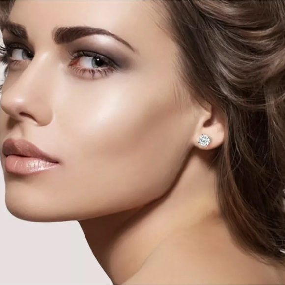 5.00 Ct Round Cut VVS1/D Lab Created Stud Earrings 14k White Gold 8mm Push Back - Picture 7 of 10